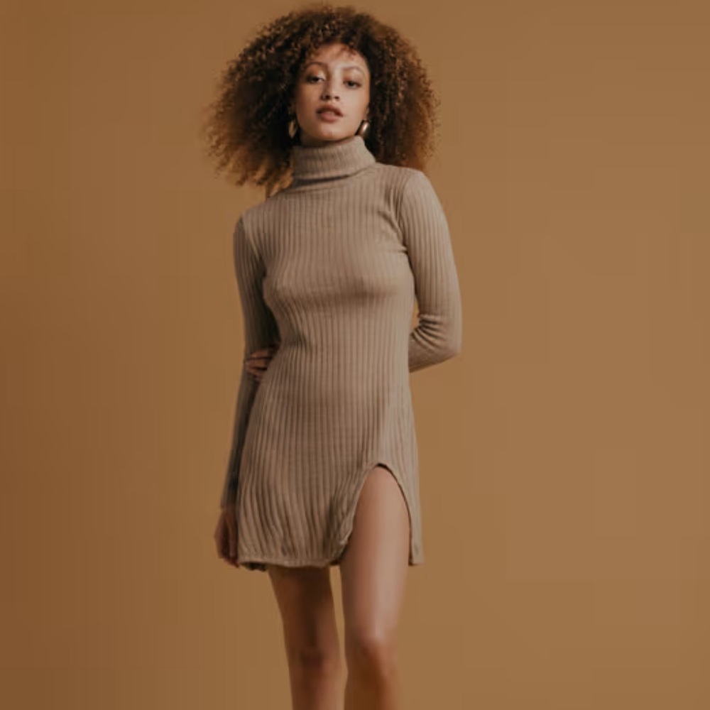 Tobi Rib Knit Dress Taupe XL